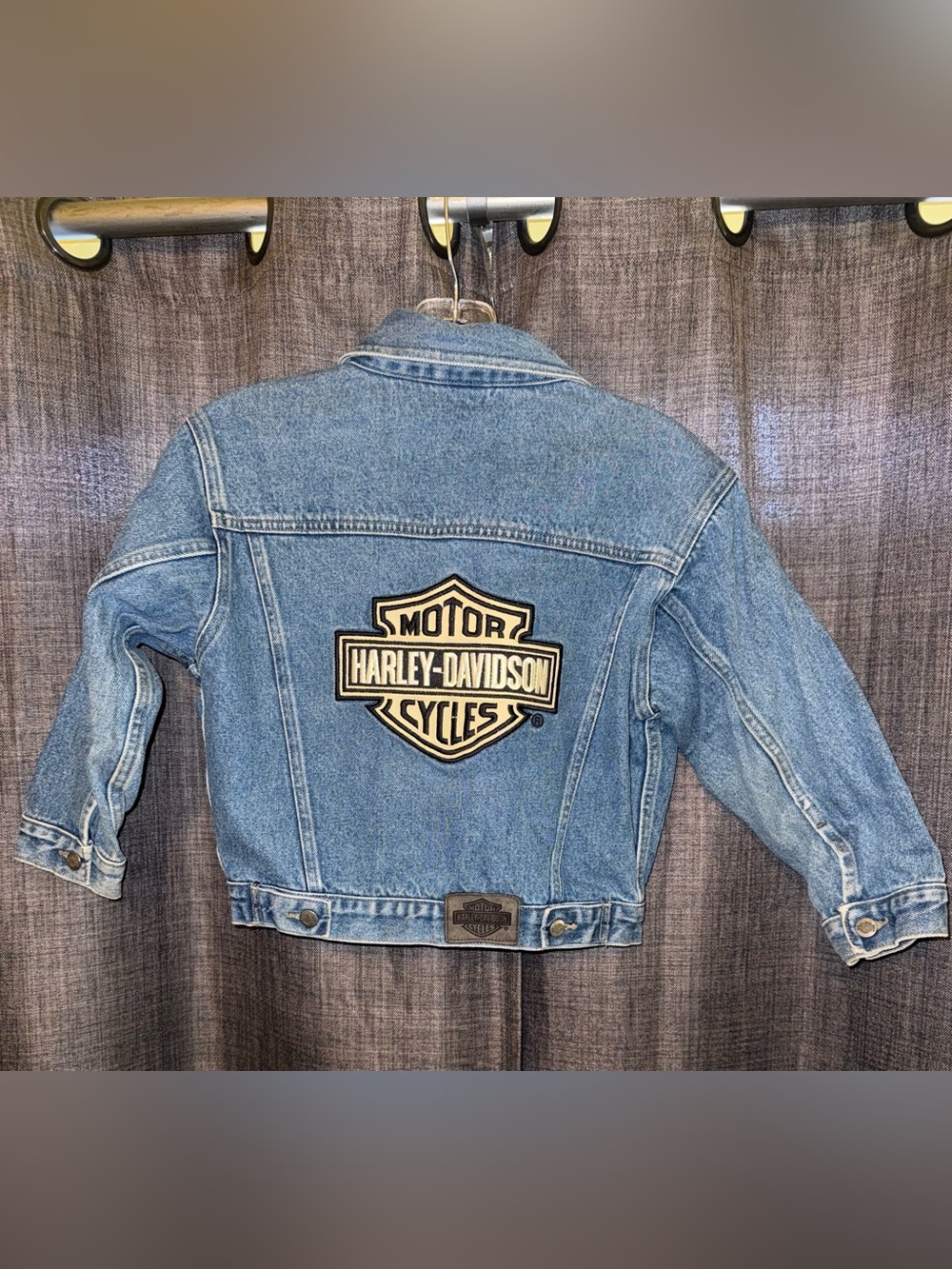 Harley-Davidson Motor Cycles Blue Denim Jacket Embroidered Logo Patch Child's 8